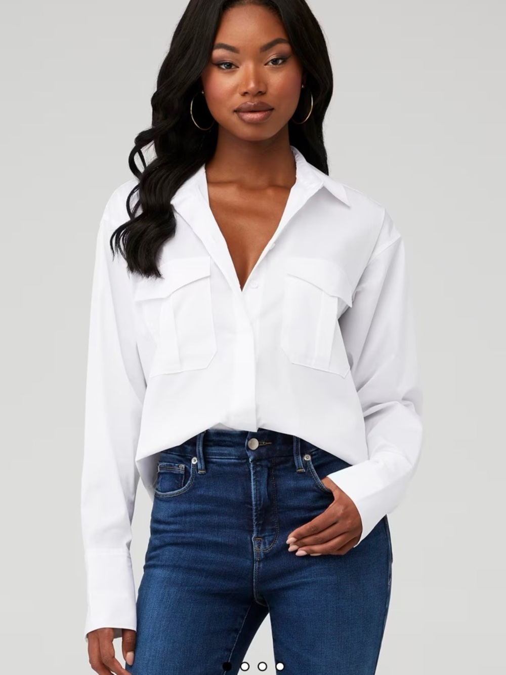 Good American White Button-Front Pocket Shirt - Women size 2/M